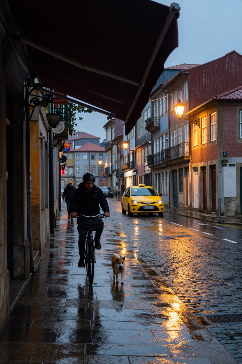 Vendor in Porto at Dusk Light in in Porto, Portugal