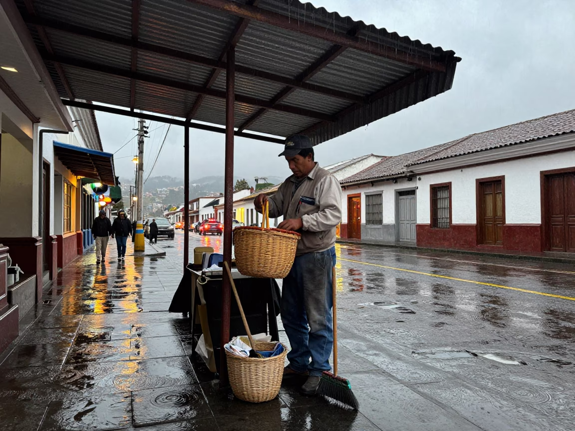 Vendor in Quito at Dusk Light in in Quito, Ecuador