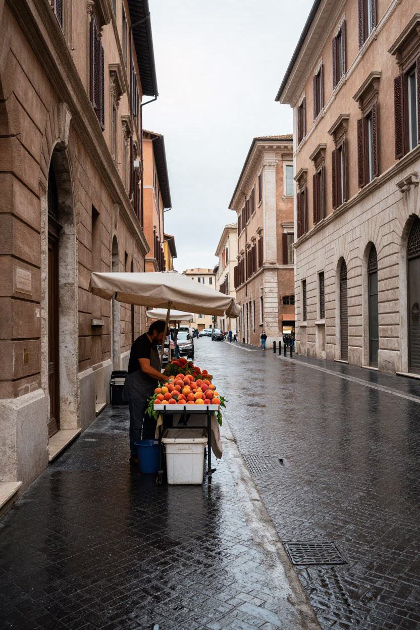 Vendor in Rome at Midday Light in in Rome, Italy