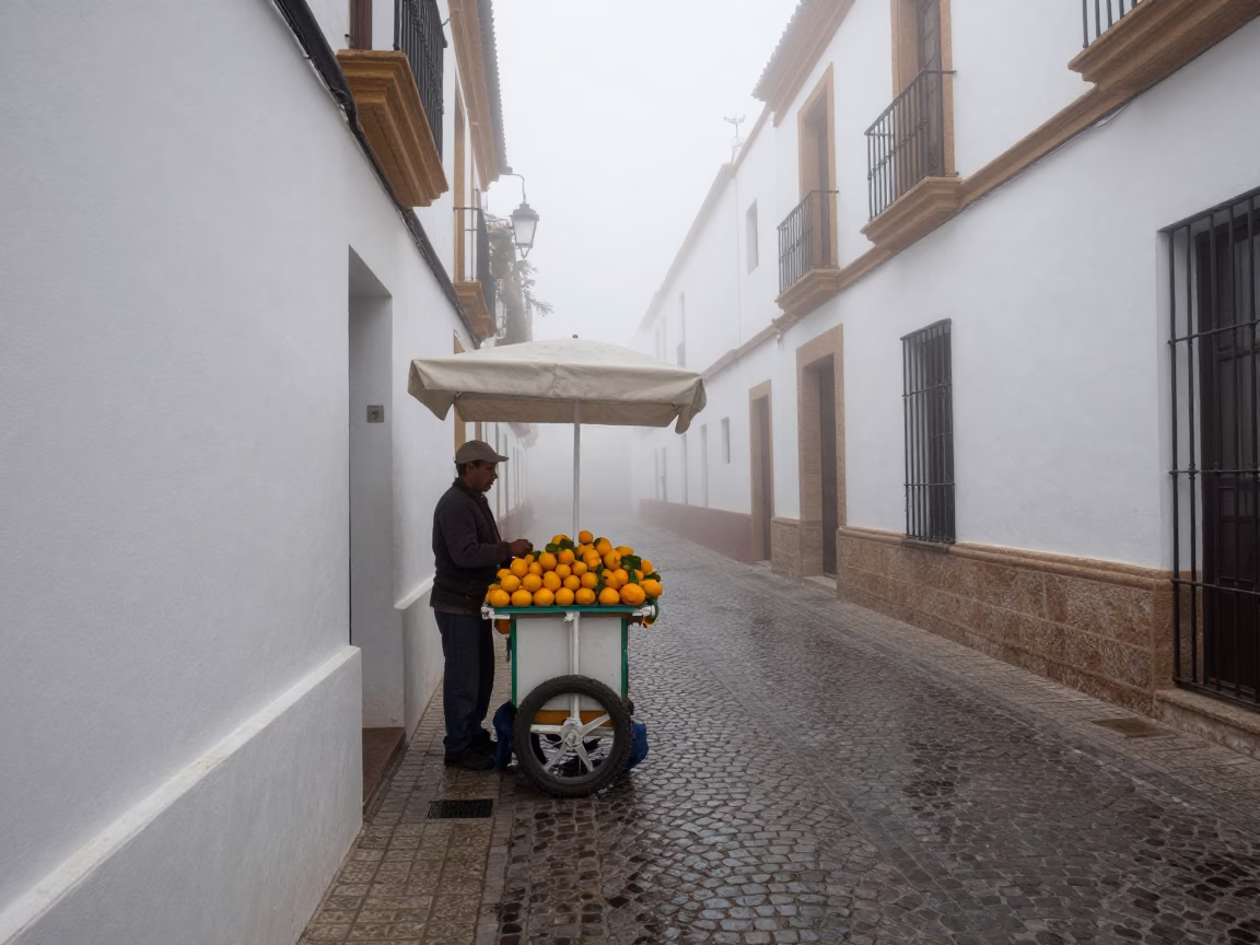 Vendor in Seville at Dawn Light in in Seville, Spain