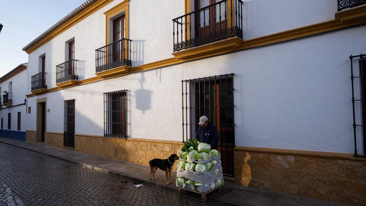 Vendor in Seville at Early Morning Light in in Seville, Spain