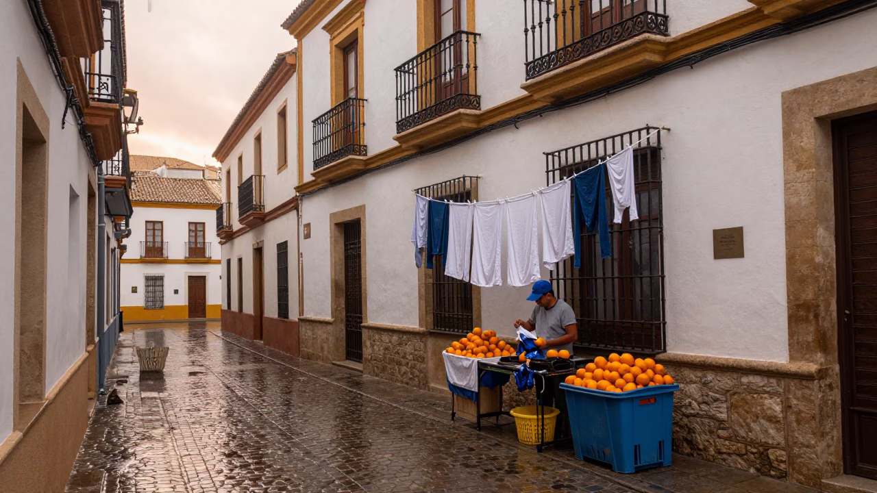 Vendor in Seville at First Light in in Seville, Spain