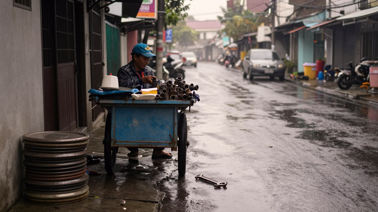 Vendor in Surabaya at First Light in in Surabaya, Indonesia