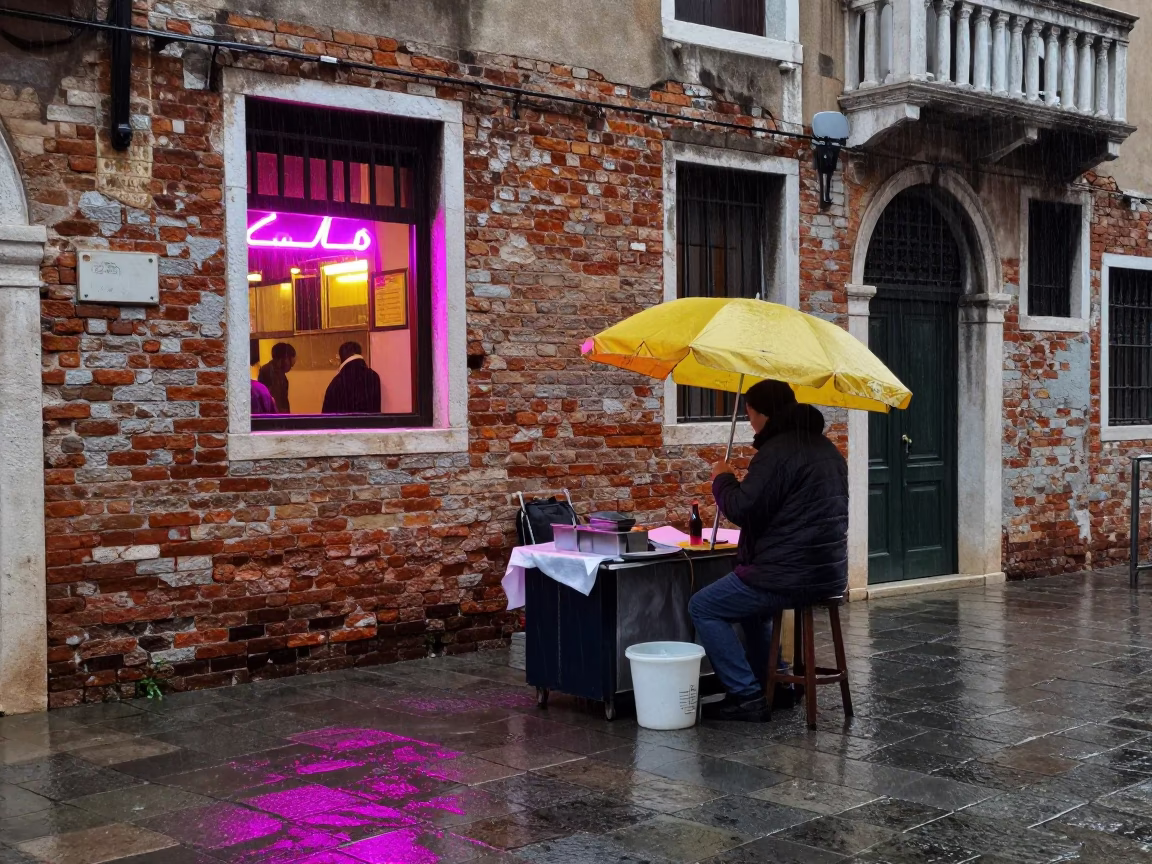 Vendor Interaction in Venice in in Venice, Italy