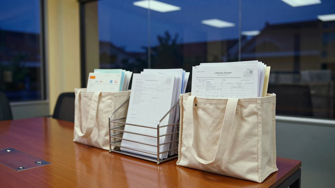 Vendor Invoice Tote on Boardroom Table Hoi An in at a boardroom table before a meeting near Hoi An