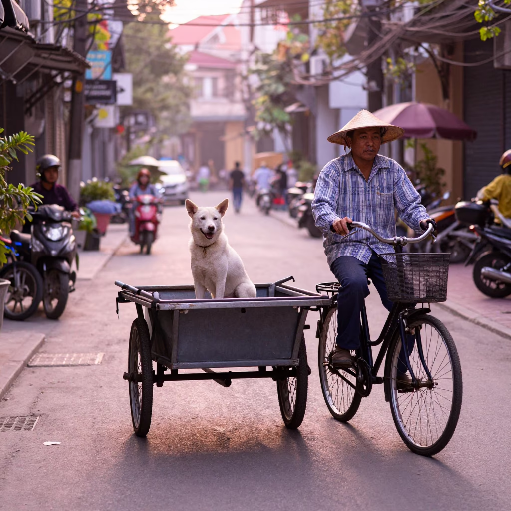 Vendor just after sunrise in Hanoi in in Hanoi, Vietnam