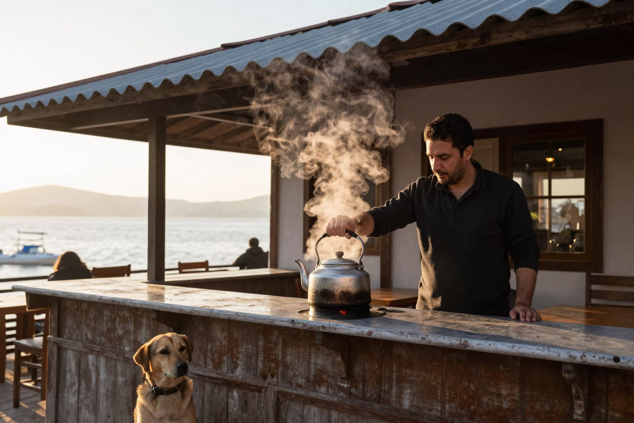 Vendor just after sunrise in Izmir in in Izmir, Turkey