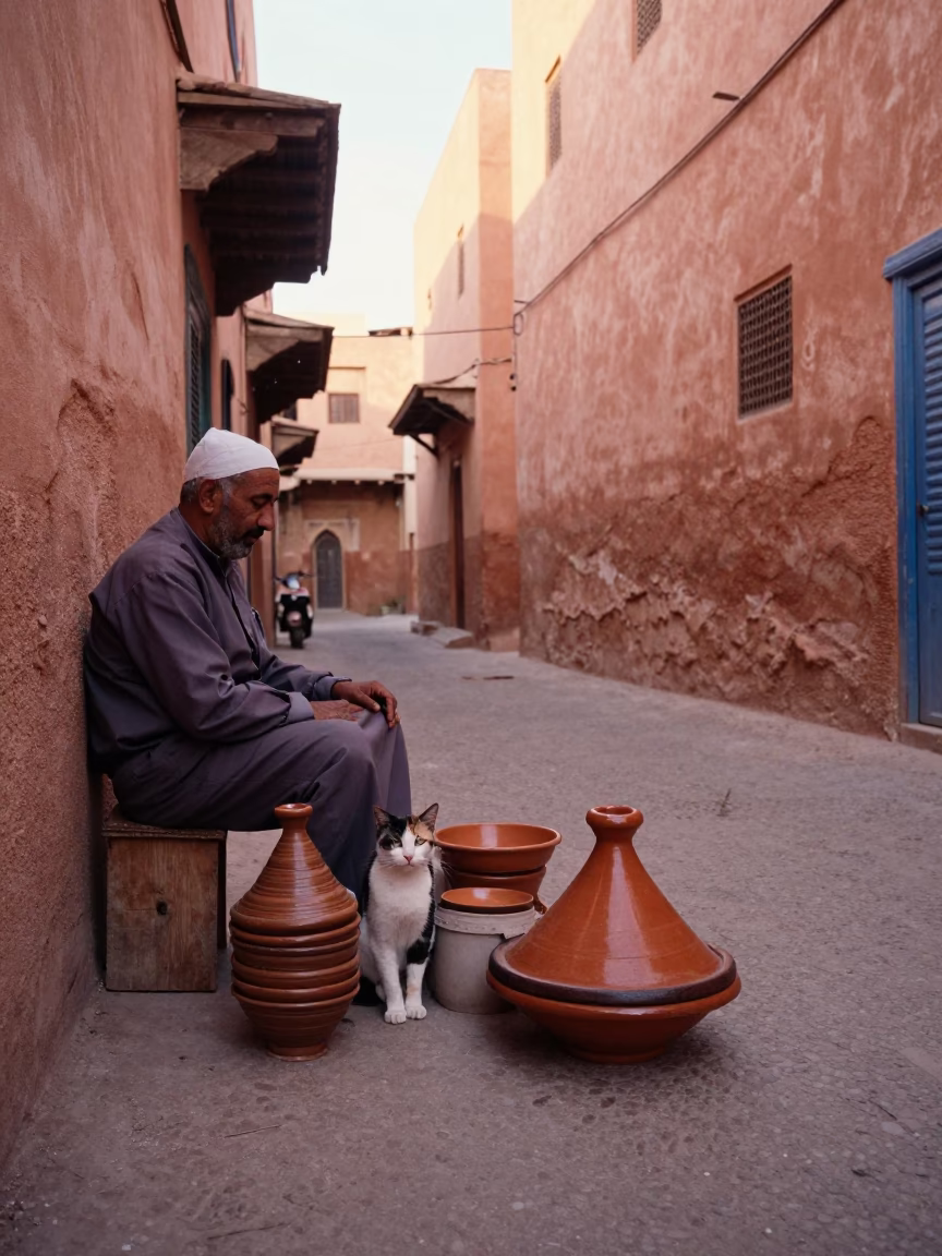 Vendor just after sunrise in Marrakech in in Marrakech, Morocco
