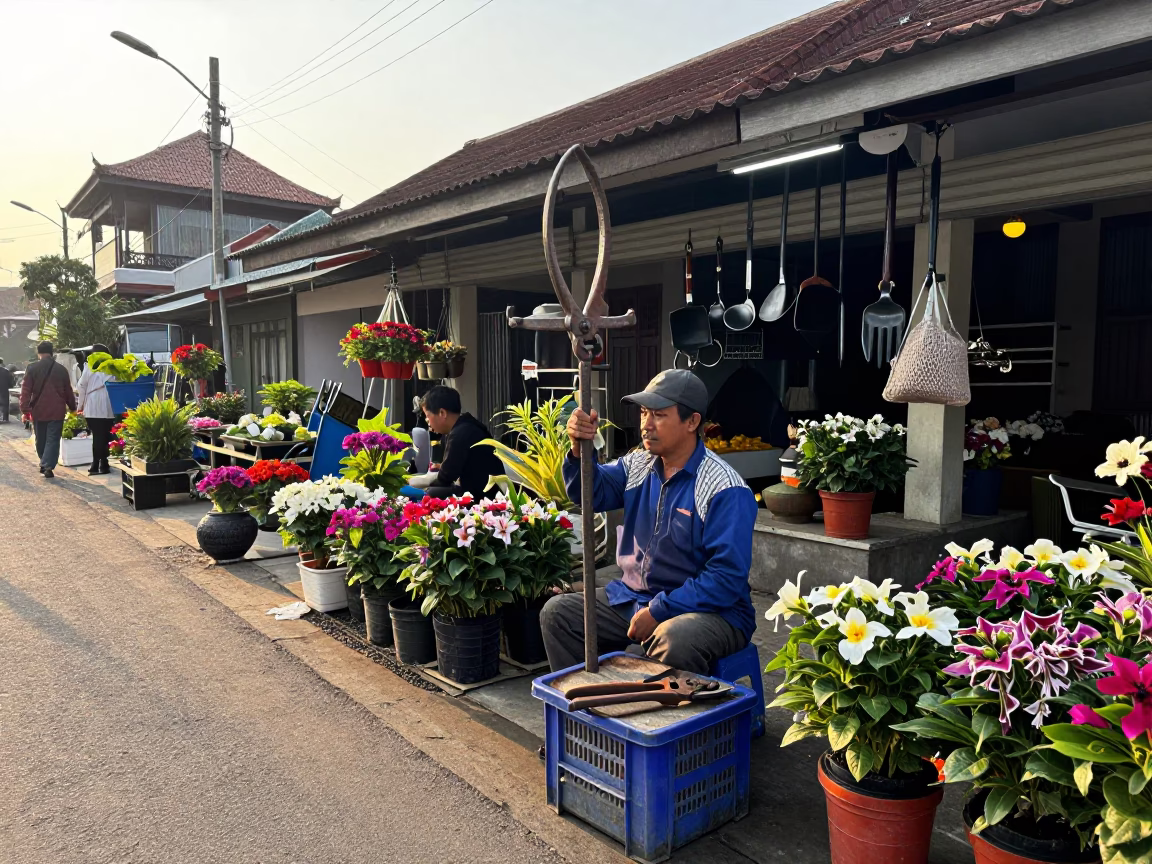 Vendor just after sunrise in Yogyakarta in in Yogyakarta, Indonesia