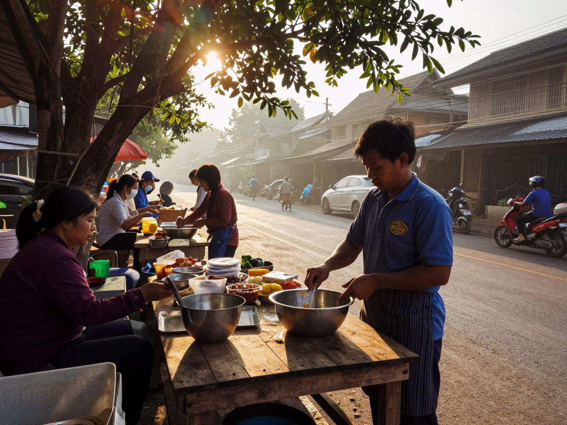 Vendor Morning just after sunrise in Chiang Mai in in Chiang Mai, Thailand