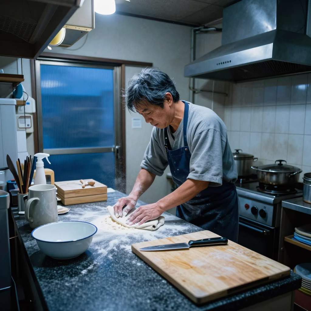 Vendor Pausing in Fukuoka in in Fukuoka, Japan
