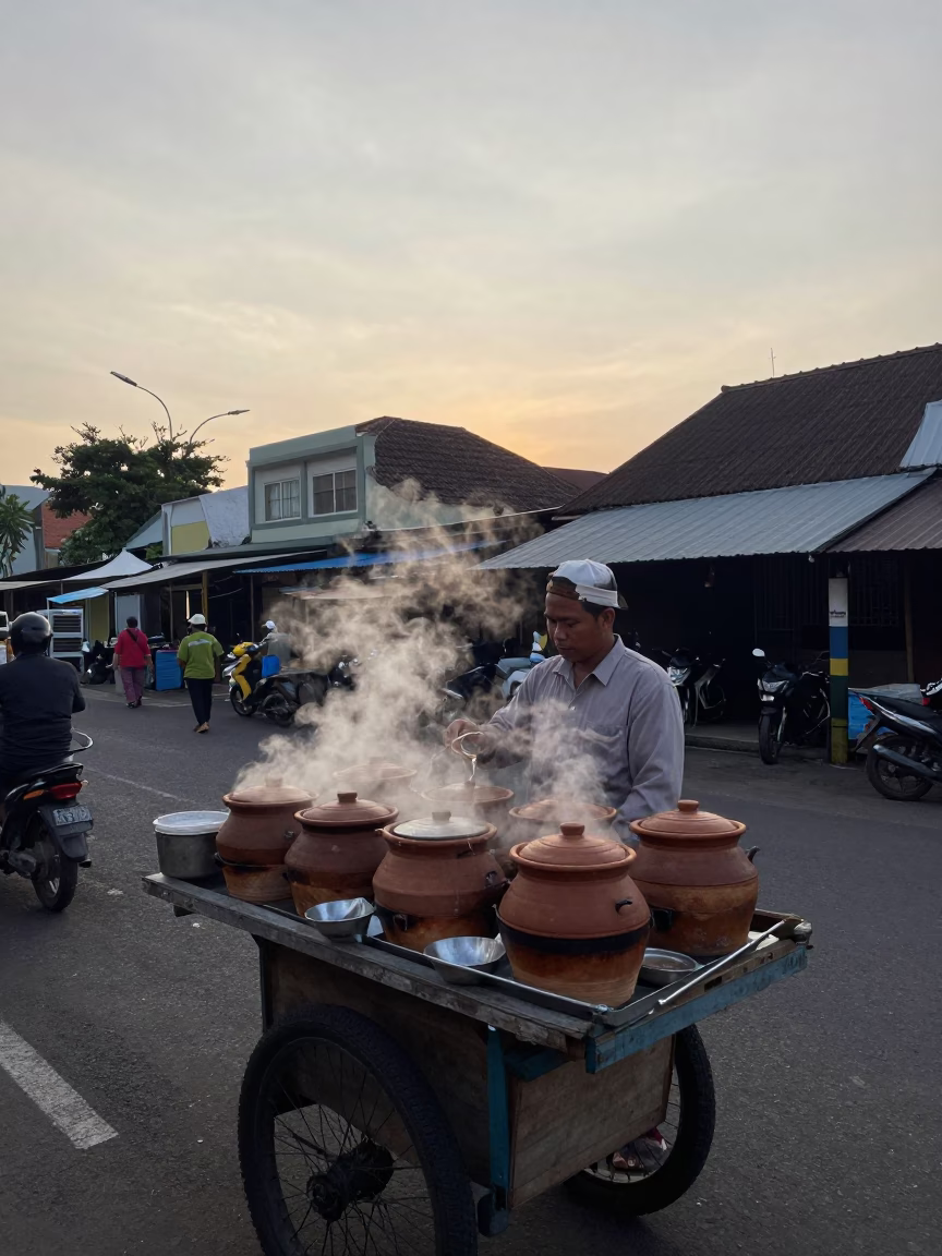Vendor Pre-Dawn in Surabaya at The Still Hours Before Dawn Light in in Surabaya, Indonesia