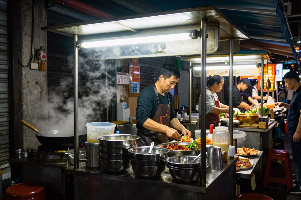 Vendor Prep in Shanghai at Late At Night Light in in Shanghai, China
