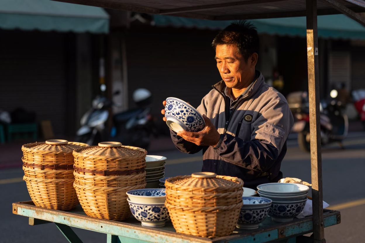 Vendor Preparation in Taipei at Golden Hour in in Taipei, Taiwan