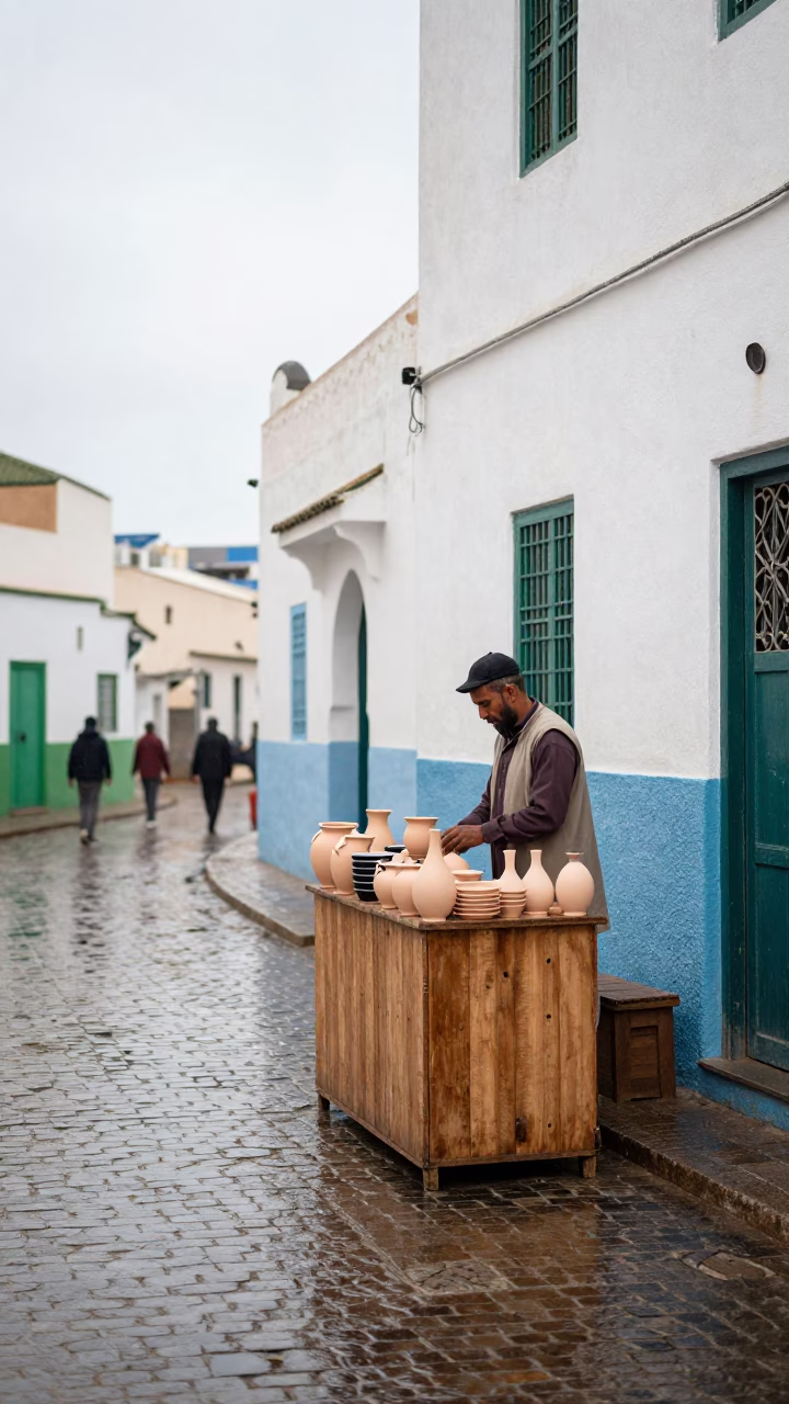 Vendor Preparing in Essaouira in in Essaouira, Morocco