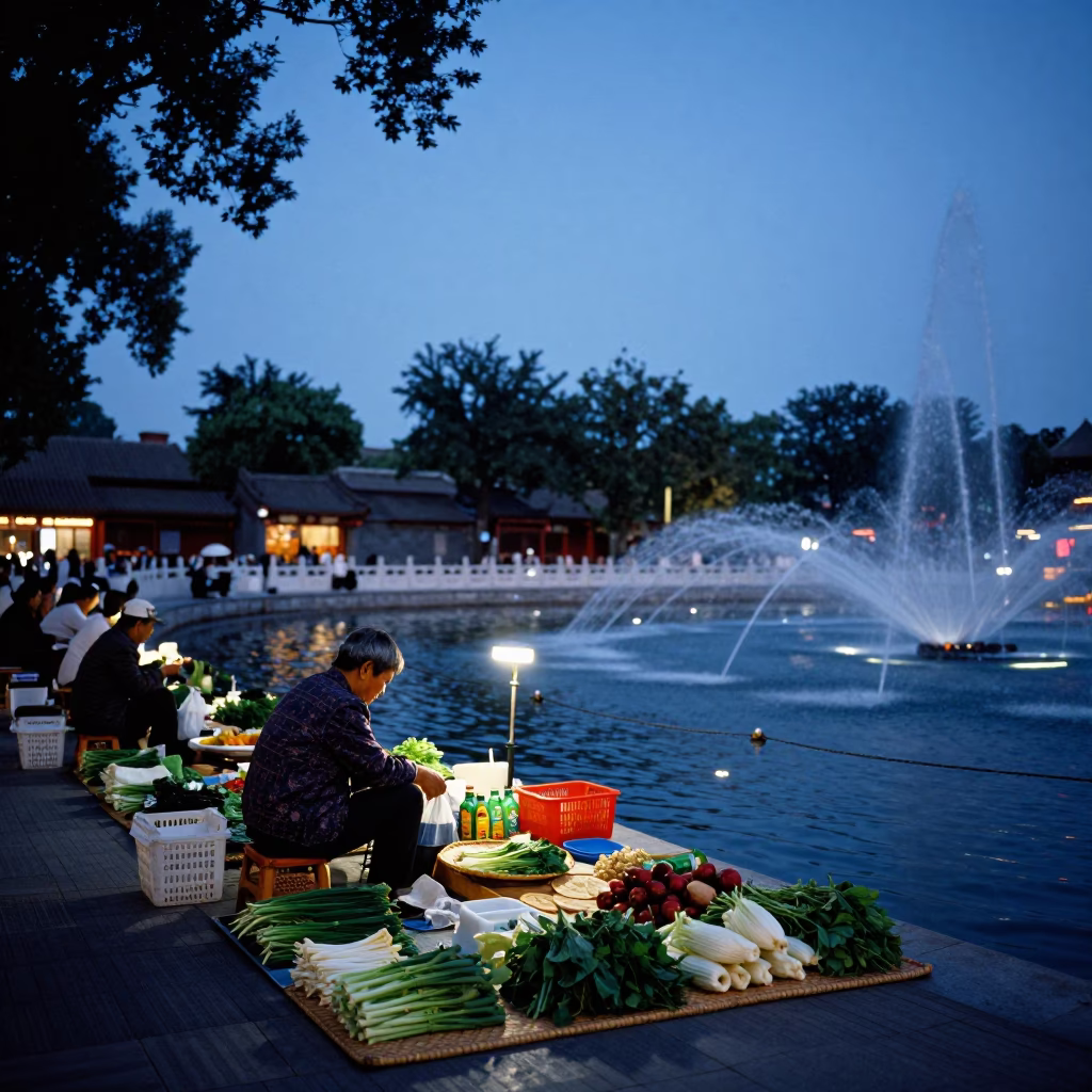 Vendor Scene at Blue Hour in Beijing in in Beijing, China