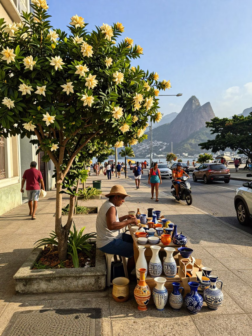 Vendor Scene at Clear Late-afternoon Light in Rio De Janeiro in in Rio de Janeiro, Brazil
