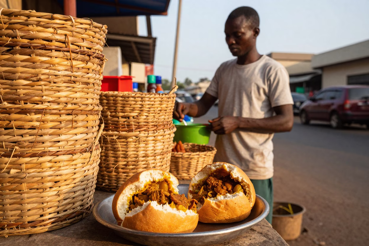 Vendor Scene in Accra at Honeyed Evening Light in in Accra, Ghana