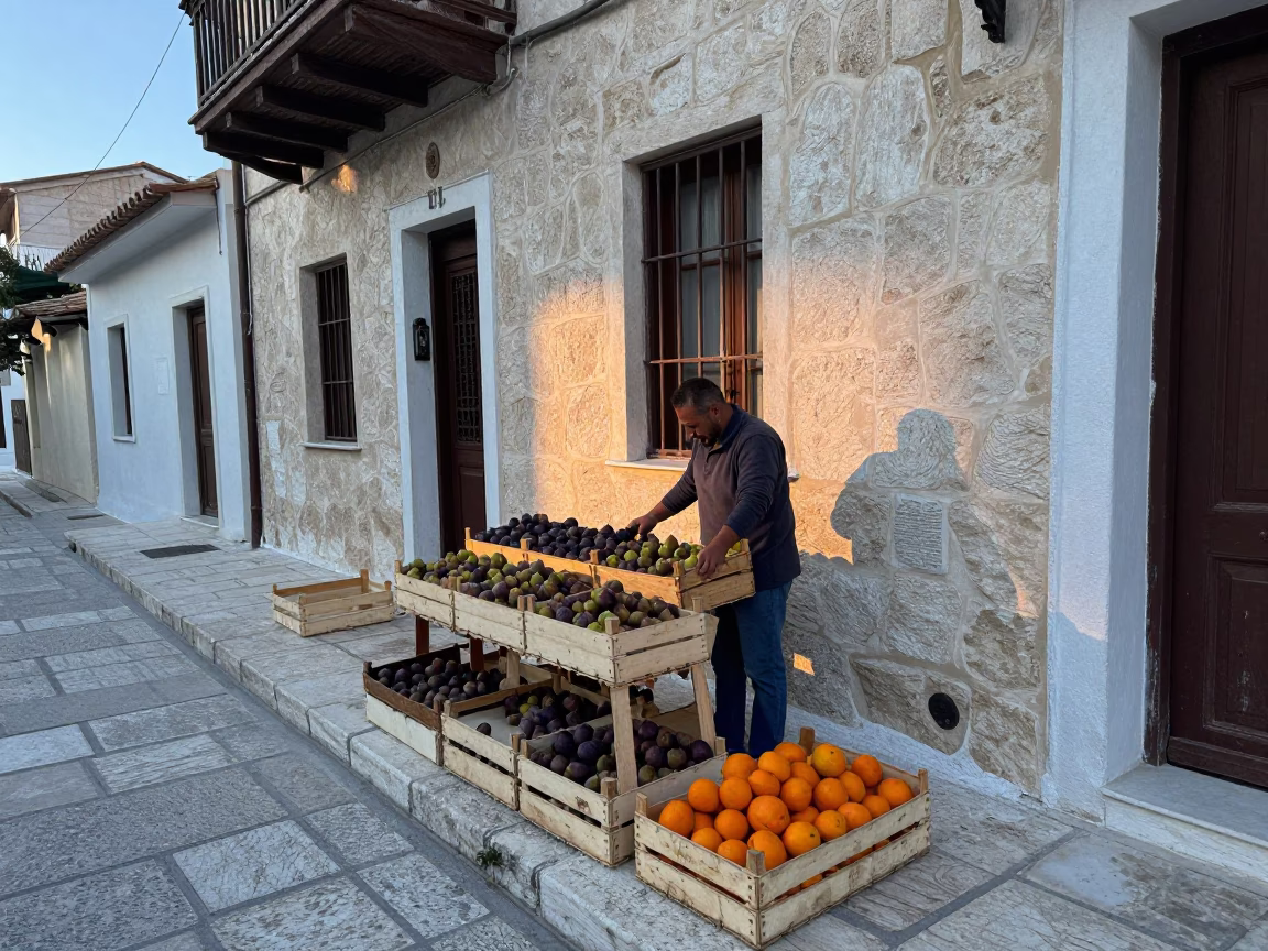 Vendor Scene in Athens at Sunrise Light in in Athens, Greece