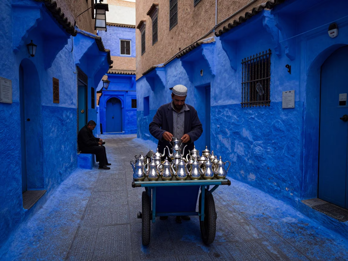Vendor Scene in Fez at The Last Blue Light Of Evening in in Fez, Morocco