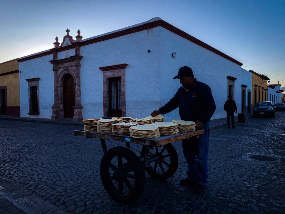 Vendor Scene in Oaxaca at Sunrise Light in in Oaxaca, Mexico
