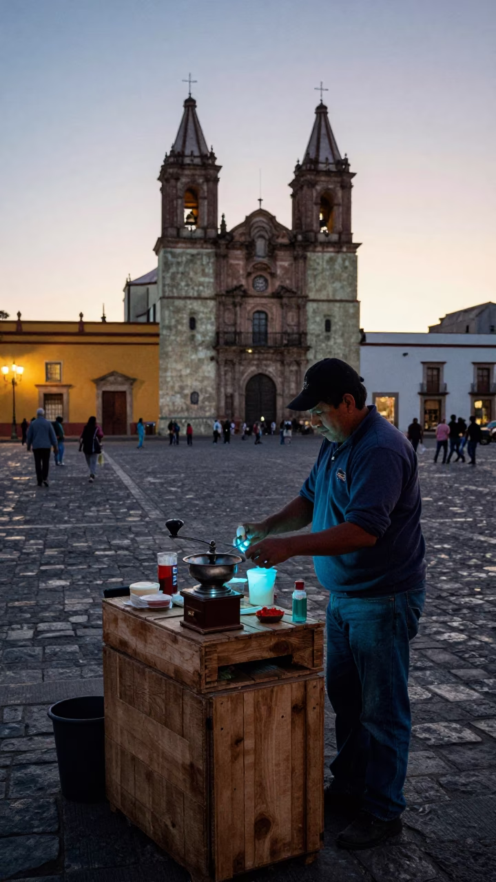 Vendor Scene in Oaxaca at The Still Hours Before Dawn Light in in Oaxaca, Mexico