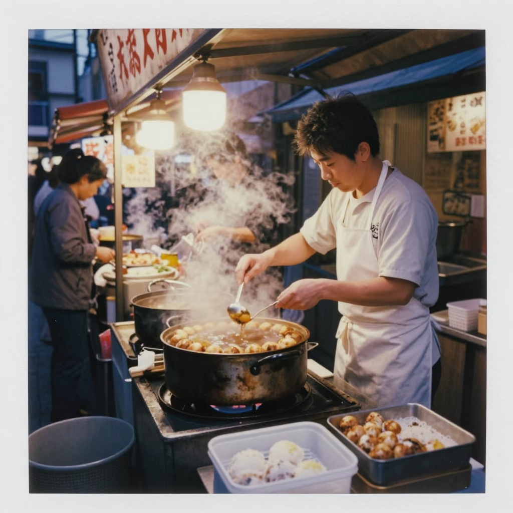 Vendor Scene in Osaka at The Early Evening Light in in Osaka, Japan