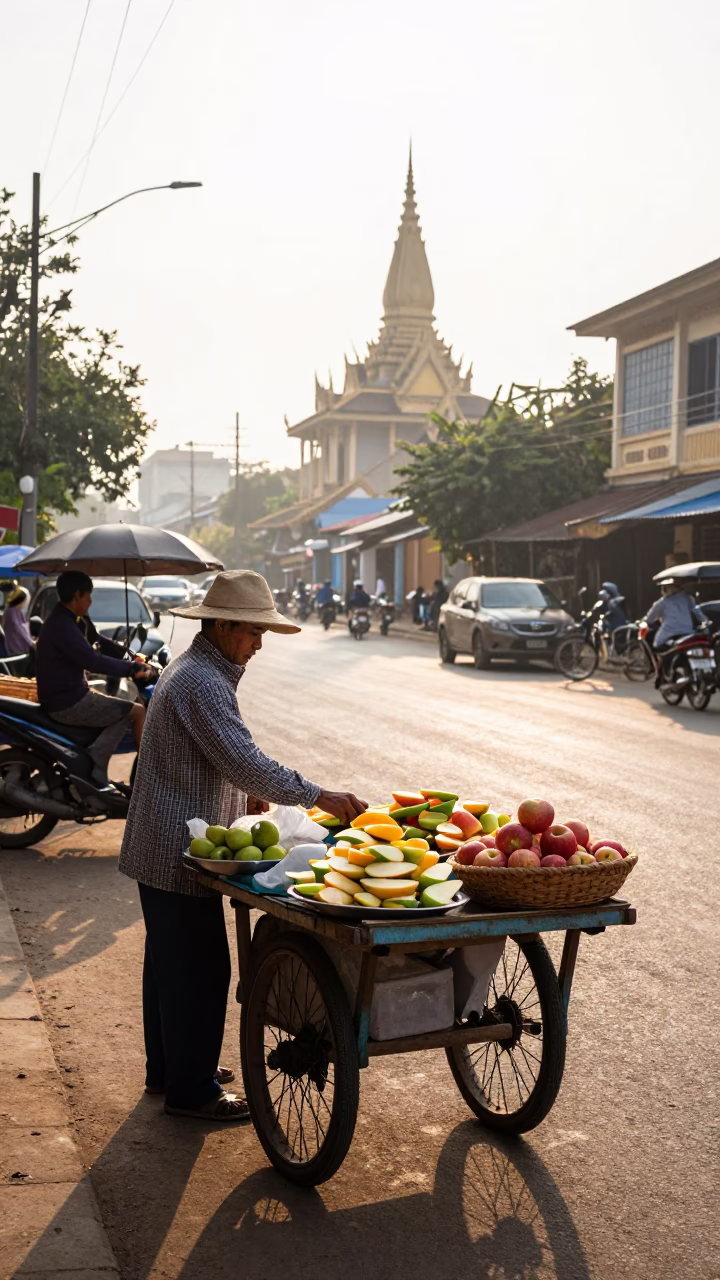 Vendor Scene in Phnom Penh at The Early Morning Light in in Phnom Penh, Cambodia
