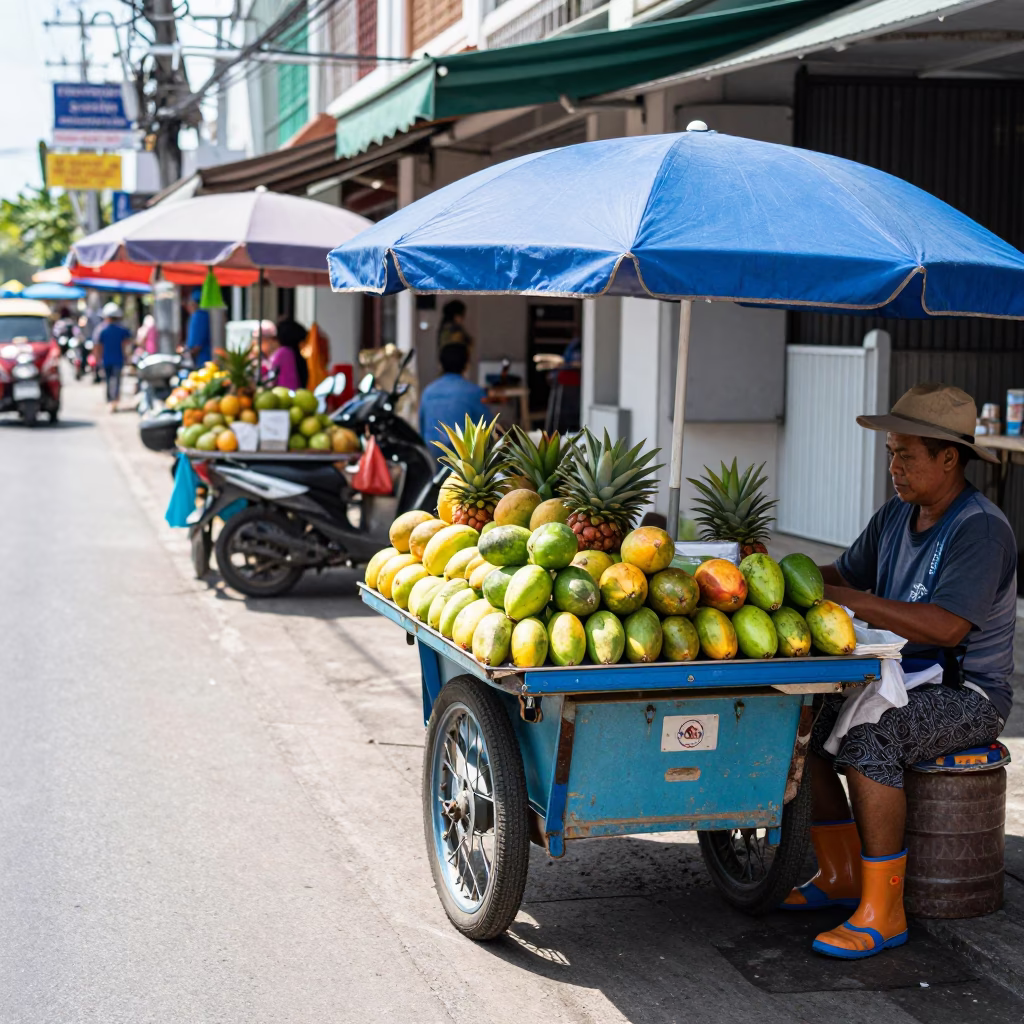 Vendor Scene in Phuket at Bright Midmorning Light in in Phuket, Thailand