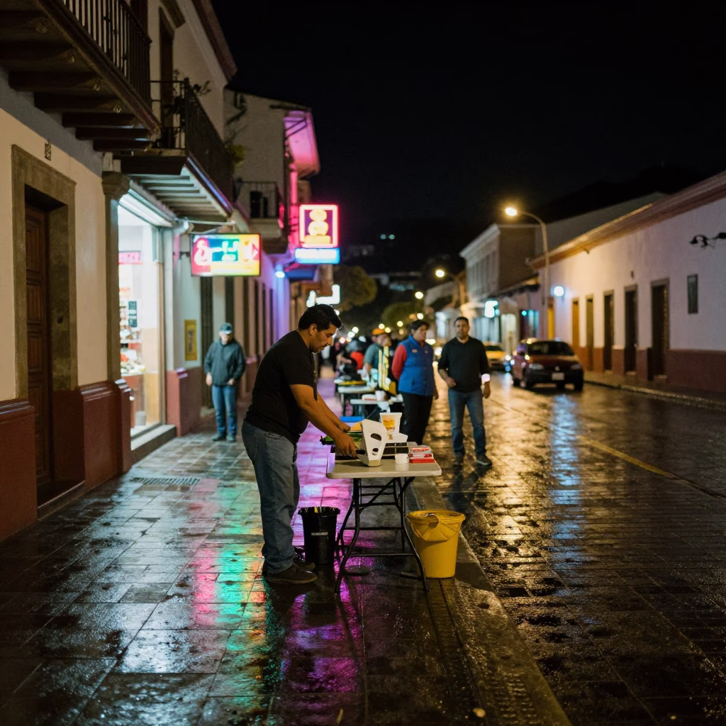 Vendor Scene in Quito at Late At Night Light in in Quito, Ecuador