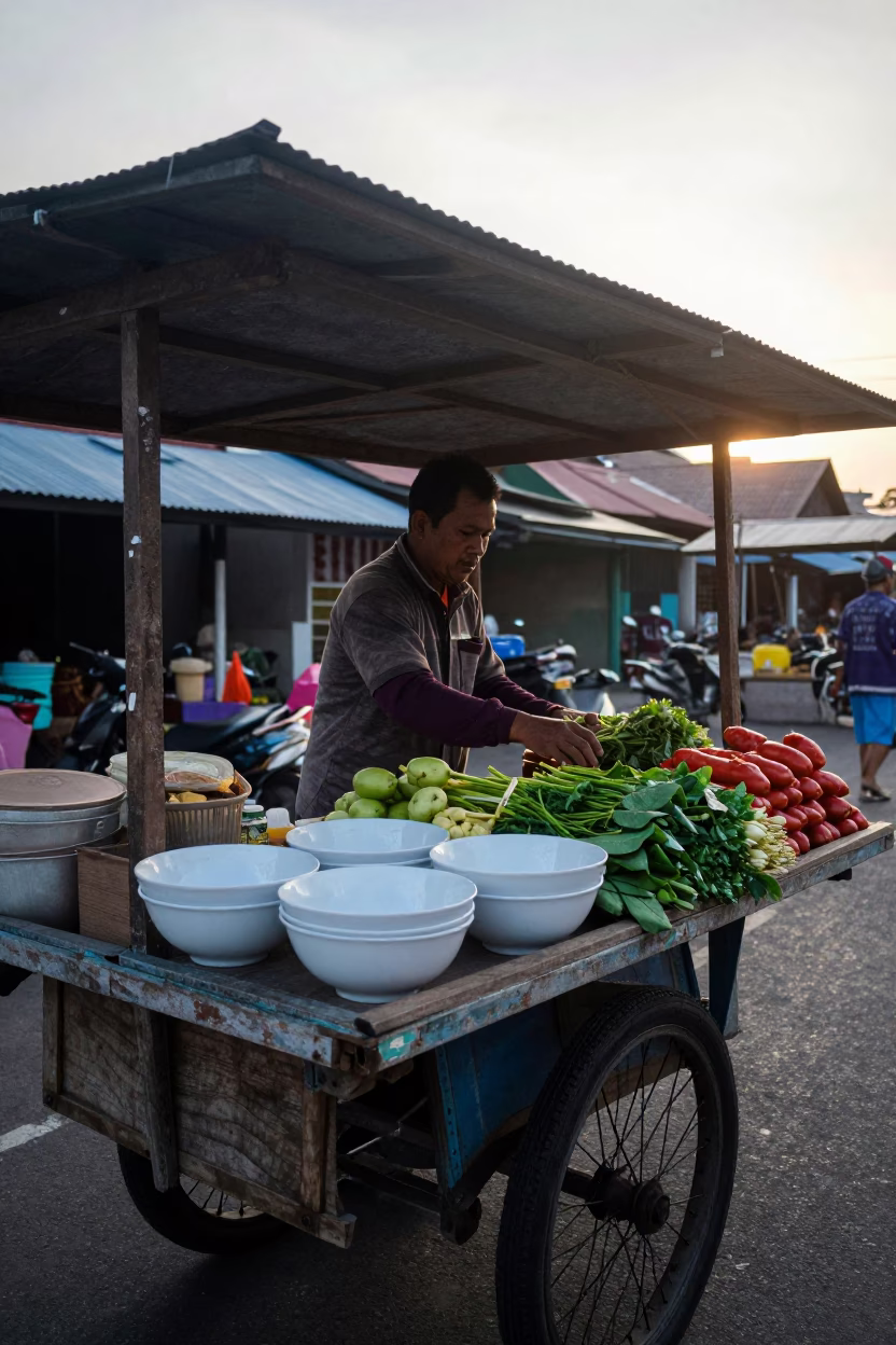 Vendor Scene in Surabaya at The Early Morning Light in in Surabaya, Indonesia