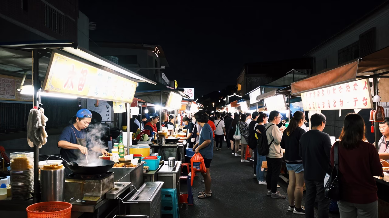 Vendor Scene in Tainan at The Deepest Night Sky Light in in Tainan, Taiwan