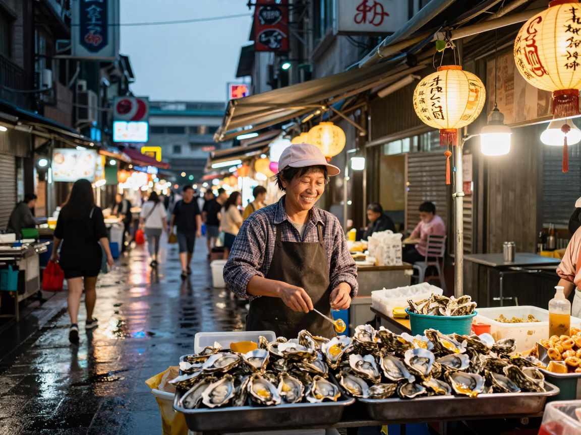 Vendor Scene in Taipei at Honeyed Evening Light in in Taipei, Taiwan
