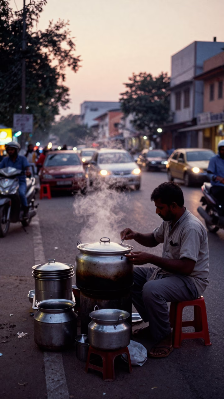 Vendor Setup in Hyderabad at The Still Hours Before Dawn Light in in Hyderabad, India