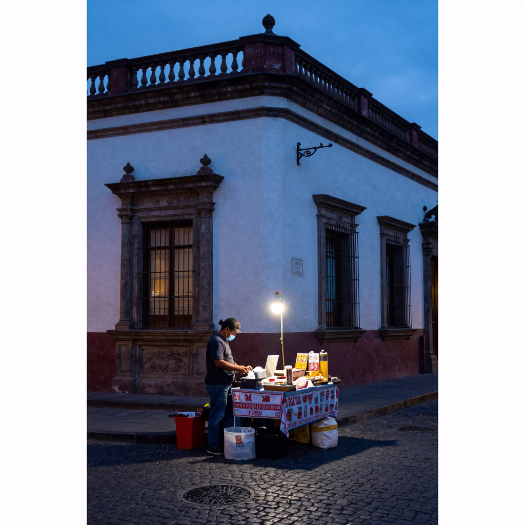 Vendor Setup in Mexico City at The Still Hours Before Dawn Light in in Mexico City, Mexico