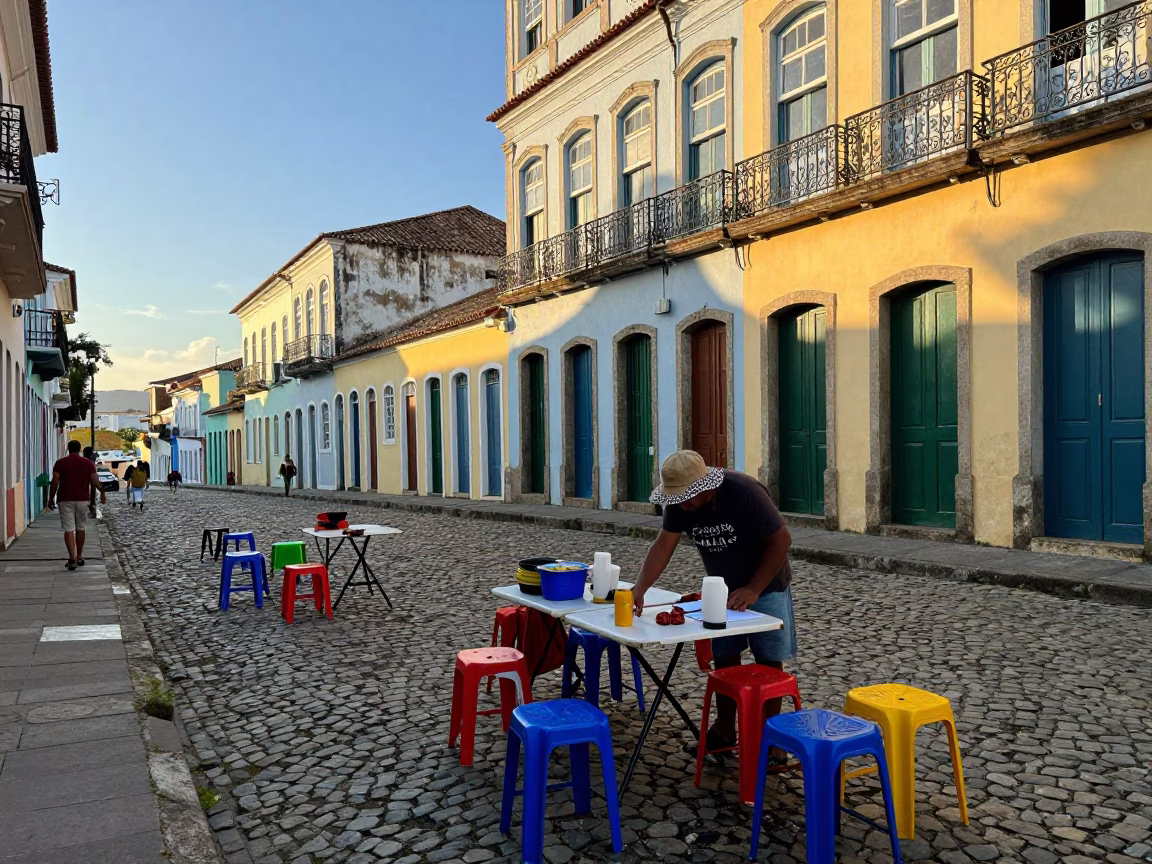 Vendor Setup in Salvador at The Late Morning Light in in Salvador, Brazil