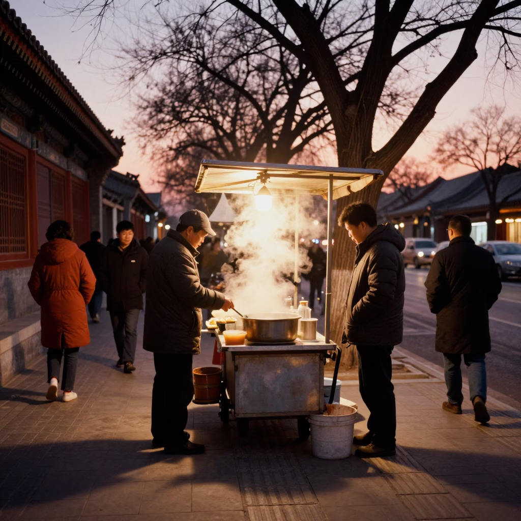 Vendor Stall at Copper-toned Light Before Dusk in Beijing in in Beijing, China