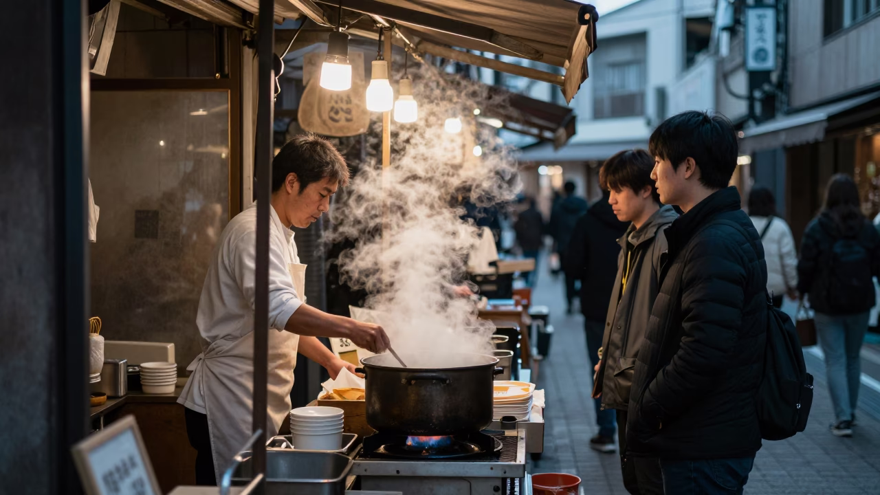 Vendor Stall at Early Morning Light in Osaka in in Osaka, Japan