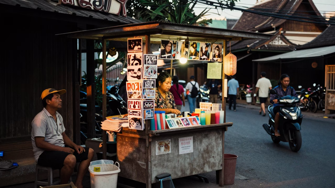 Vendor Stall at Evening Light in Chiang Mai in in Chiang Mai, Thailand