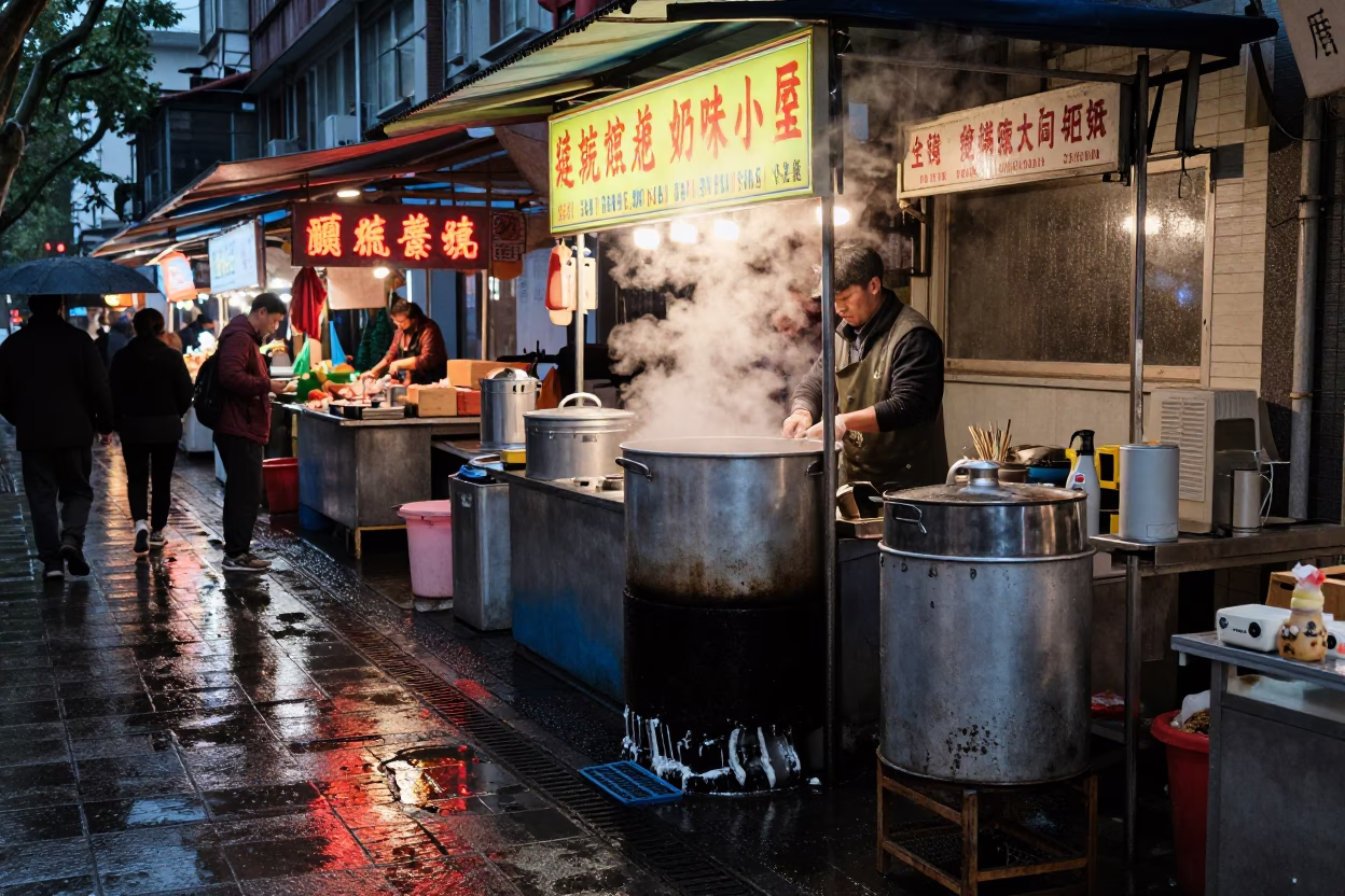 Vendor Stall at First Light in Shanghai in in Shanghai, China