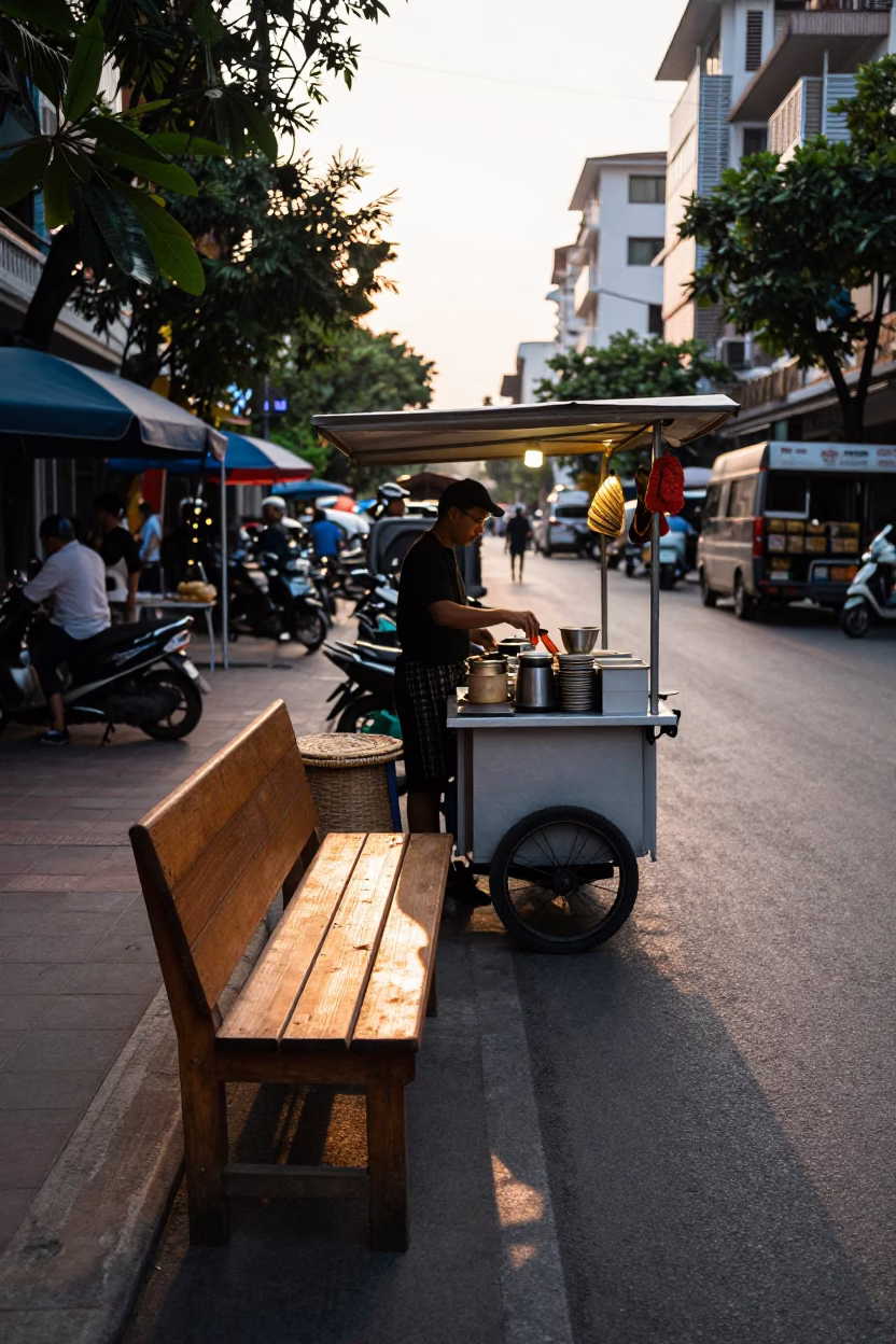 Vendor Stall at First Light Of Dawn in Ho Chi Minh City in in Ho Chi Minh City, Vietnam