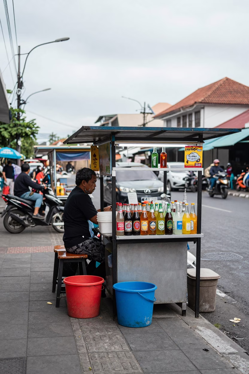 Vendor Stall at Midday Light in Denpasar in in Denpasar, Indonesia