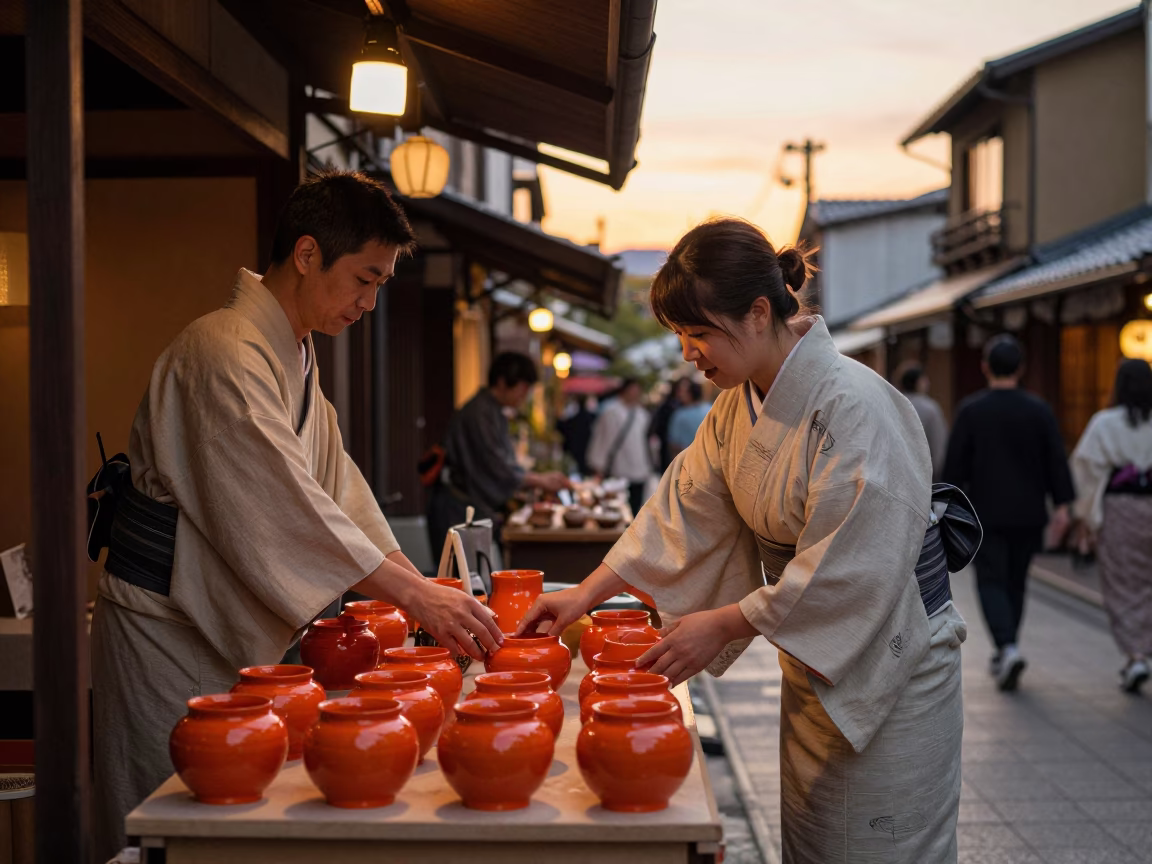 Vendor Stall at Sunset Light in Kyoto in in Kyoto, Japan