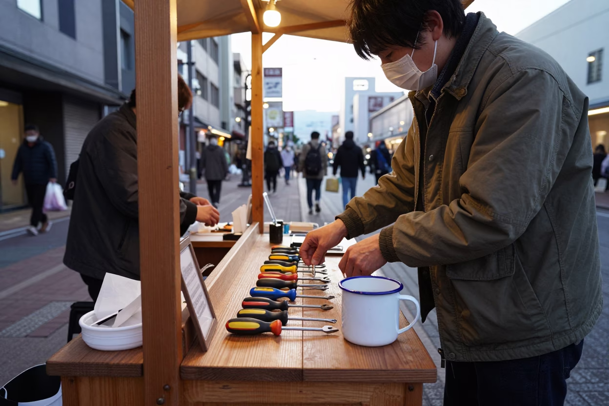 Vendor Stall at The Late Morning Light in Sapporo in in Sapporo, Japan