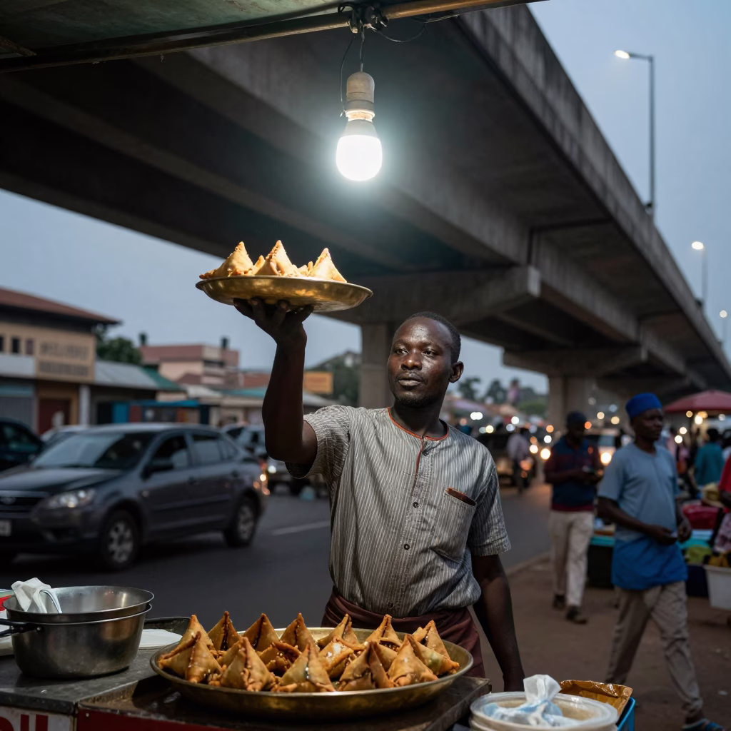 Vendor Stall in Accra at The Predawn Darkness Light in in Accra, Ghana