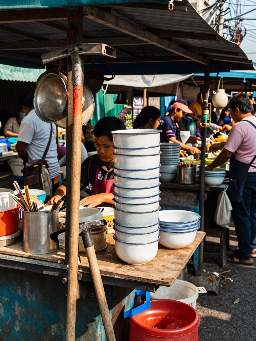 Vendor Stall in Bangkok at Noon Light in in Bangkok, Thailand