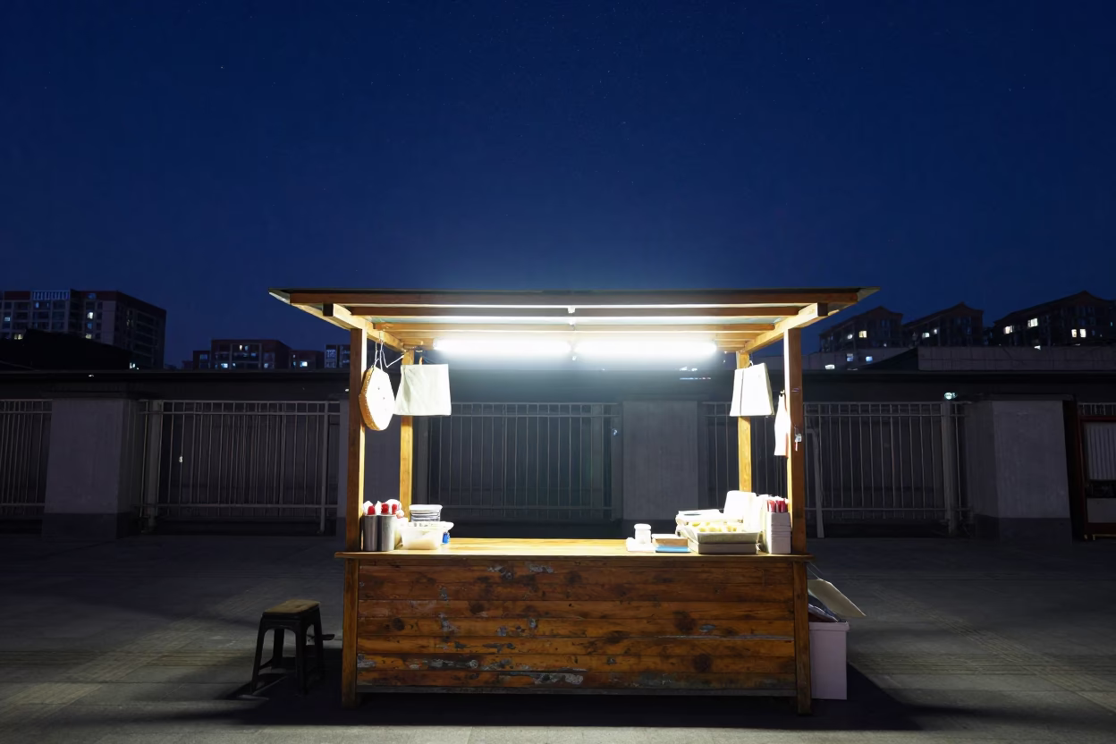 Vendor Stall in Beijing at The Deepest Night Sky Light in in Beijing, China