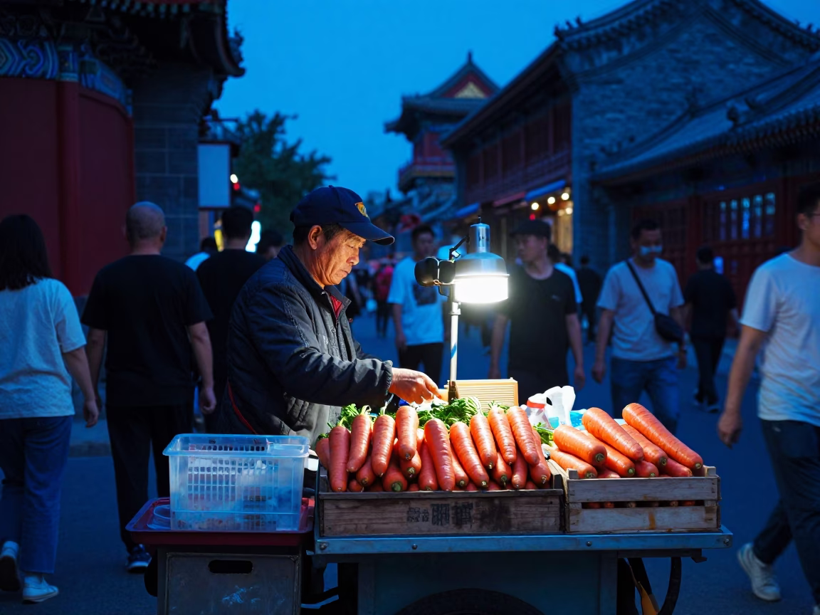 Vendor Stall in Beijing at The Last Blue Light Of Evening in in Beijing, China