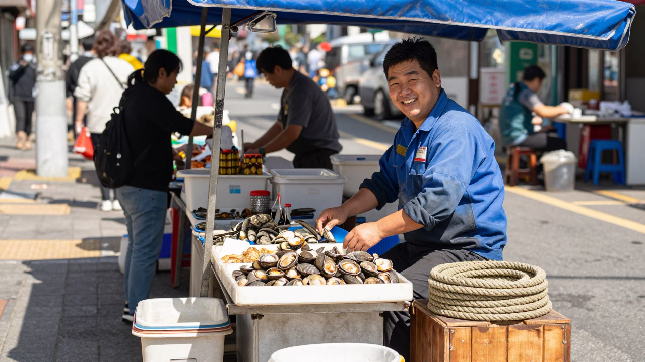 Vendor Stall in Busan at Midday Light in in Busan, South Korea