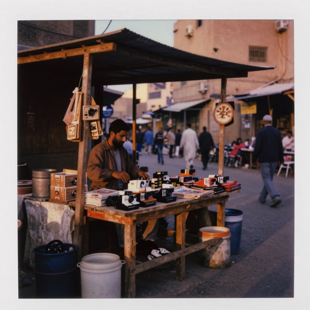 Vendor Stall in Cairo at Copper-toned Light Before Dusk in in Cairo, Egypt